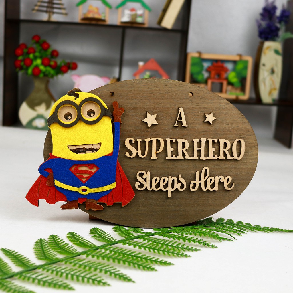 Biển bảng gỗ decor SUPER HERO - trang trí gia đình - trang trí phòng ngủ cho bé- văn phòng làm việc( tặng kèm móc treo)