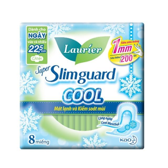 Laurier Super Slimguard Cool Mát lạnh &amp; Kiểm soát mùi 22.5cm 8M