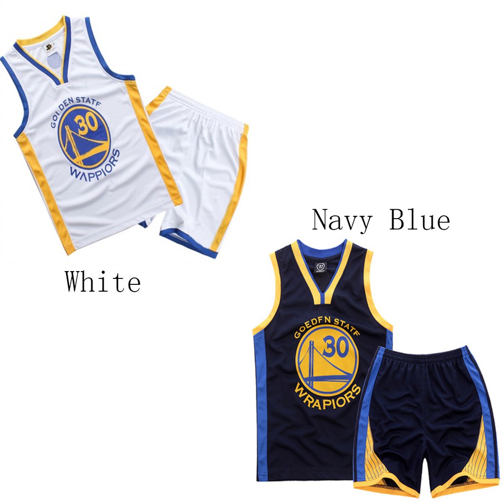 Áo Bóng Rổ Cộc Tay Cổ Chữ V In Chữ State Warriors Số 30 Cho Bé