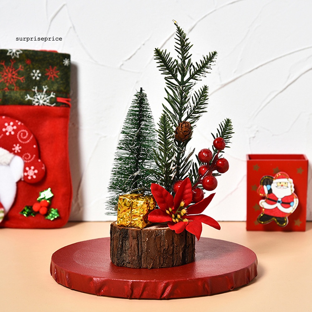 Cây thông giả mini đế gỗ tích hợp đèn led trang trí lễ giáng sinh
