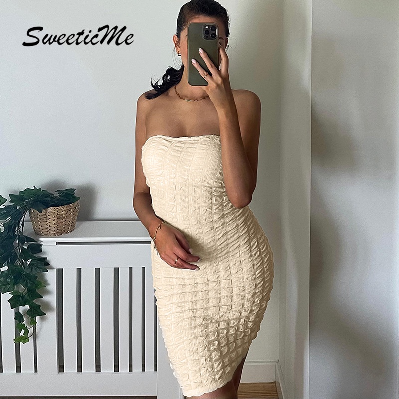 Đầm Tay Phồng Trơn Màu Thời Trang Dành Cho Nữ SweeticMe