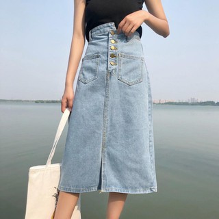 [ORDER] Váy Jean dài nút lệch Ulzzang