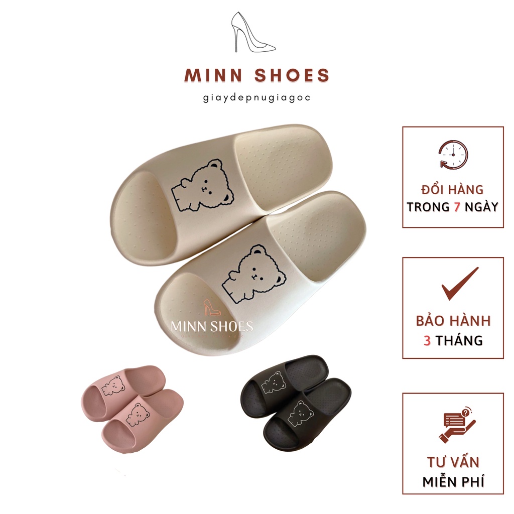 Dép bánh mì thông hơi ulzzang 4 màu hình gấu 2021 MINN SHOES (D42)