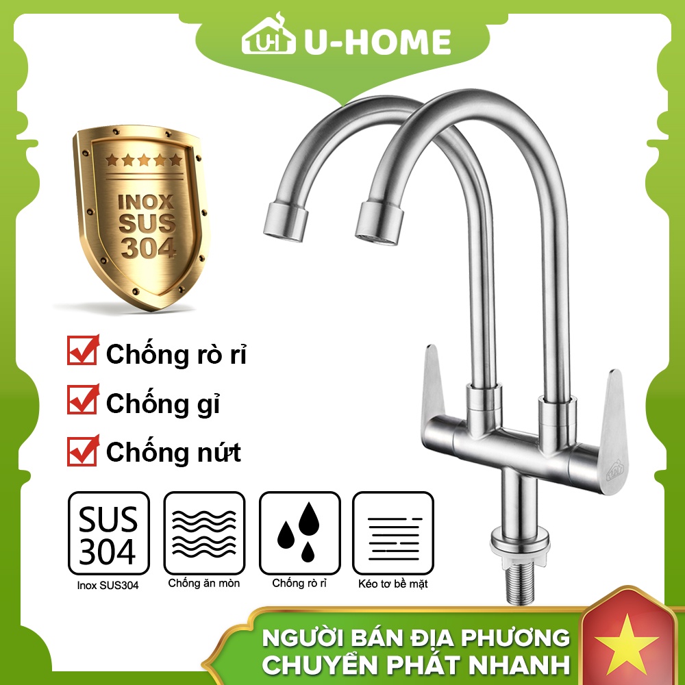U-HOME Vòi Rửa Chén Bát Lạnh Đôi Inox SUS 304 Vòi Nhà Bếp Ống Đôi