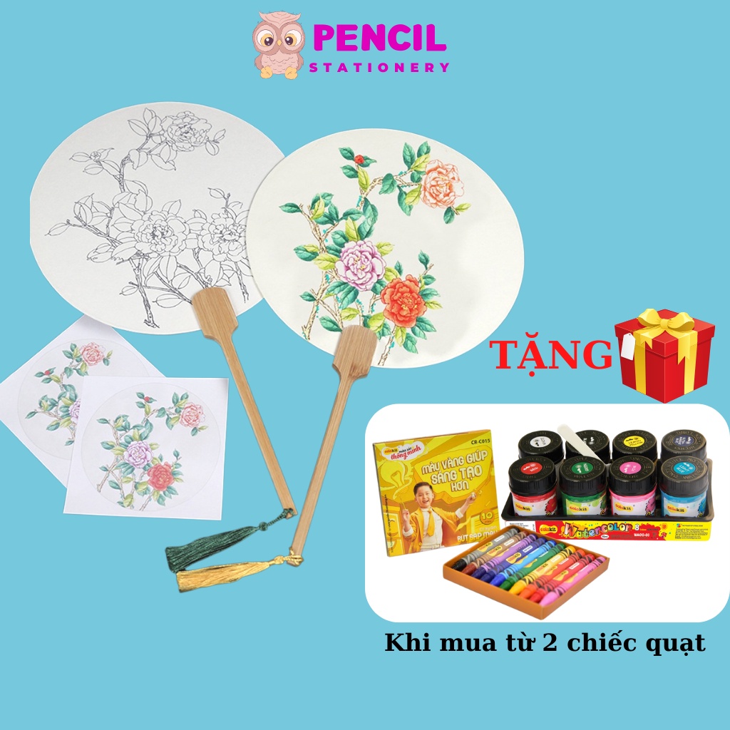 Quạt Cầm Tay Cổ Trang Trung Quốc, Quạt Cổ Trang Tự Tô Màu, Quạt Chụp Ảnh Sống Ảo Decor