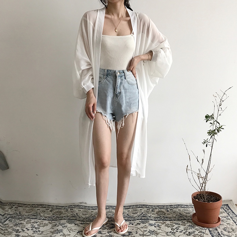 SUXI Áo Khoác Cardigan Chiffon Dáng Dài Chống Nắng Thời Trang Hàn Quốc Cho Nữ