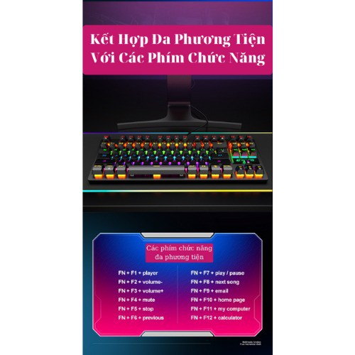 Bàn Phím Máy Tính, Bàn Phím Cơ Gaming K2 PRO Chơi Game Dùng Văn Phòng Đèn Led RGB 10 Chế Độ Khác Nhau