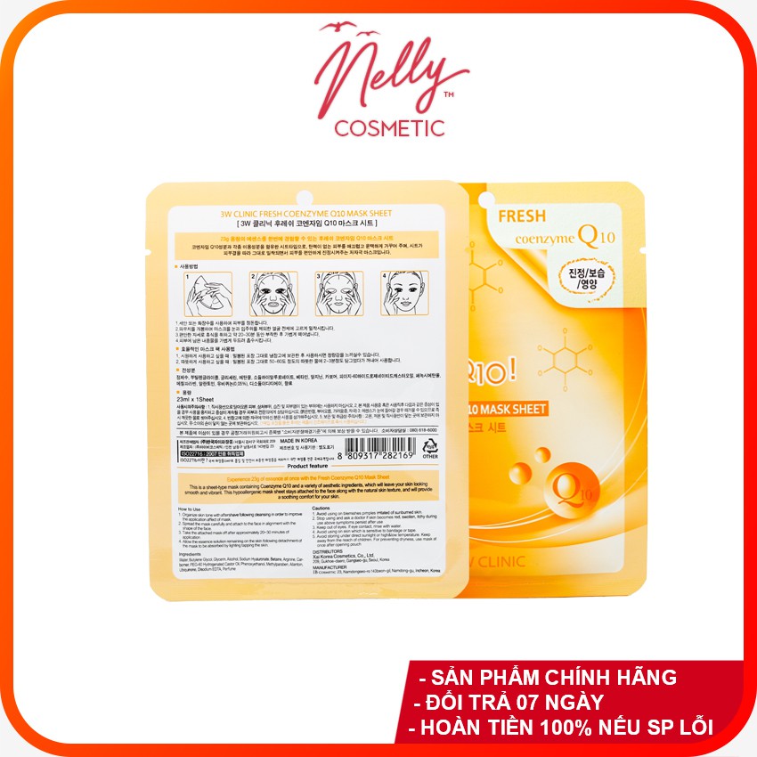 (❤️QUÀ TRẢI NGHIỆM SHOPEE❤️) Mặt nạ dưỡng da chiết xuất coenzyme Q10 3W CLINIC FRESH COENZYEM Q10 SHEET 23ml