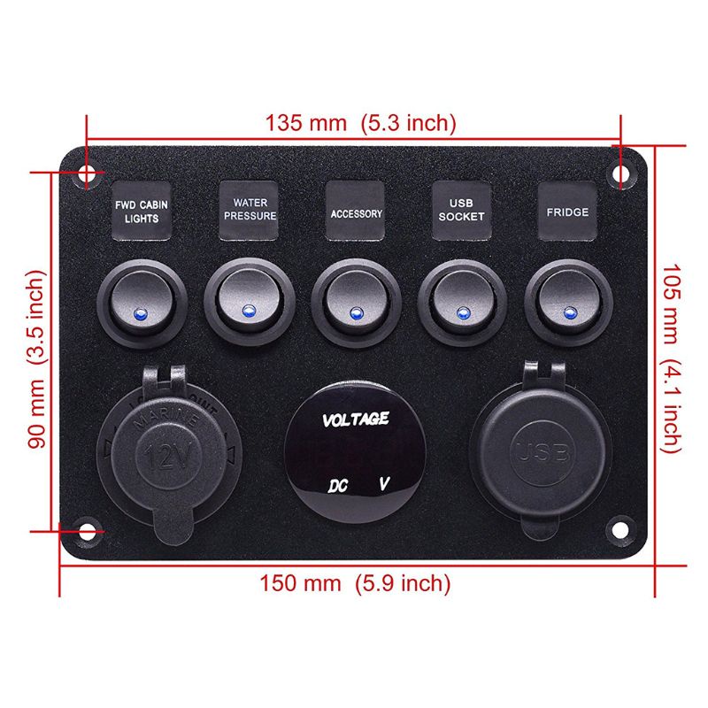 Bảng Công Tắc Nguồn Hai Cổng USB 12-24V Cho Xe Hơi