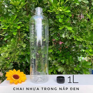 1 Chai nhựa 1 lít nắp vặn đen - chai nhựa trà sữa