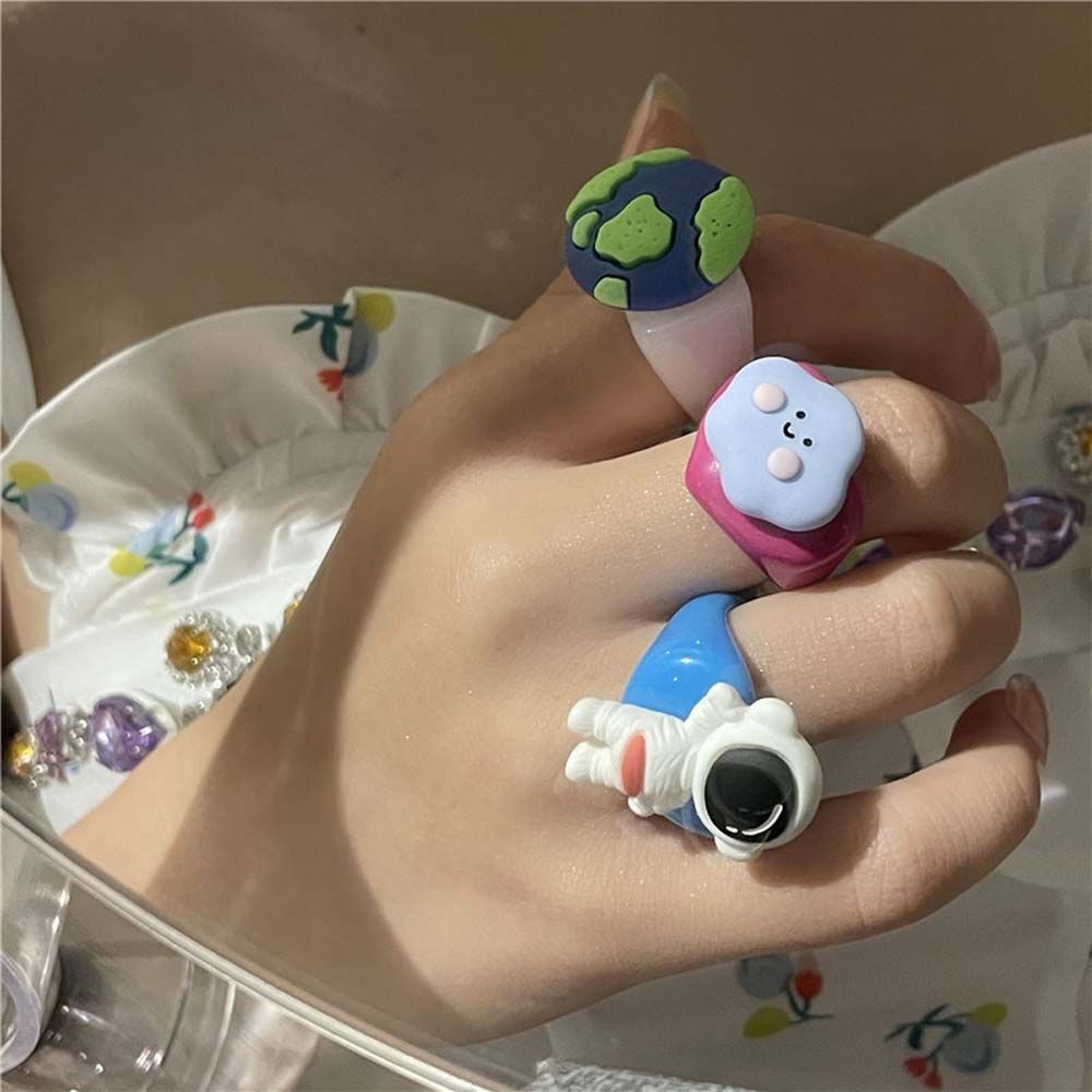 Nhẫn bằng nhựa hình phi hành gia/bánh donut màu dễ thương thời trang cho nữ