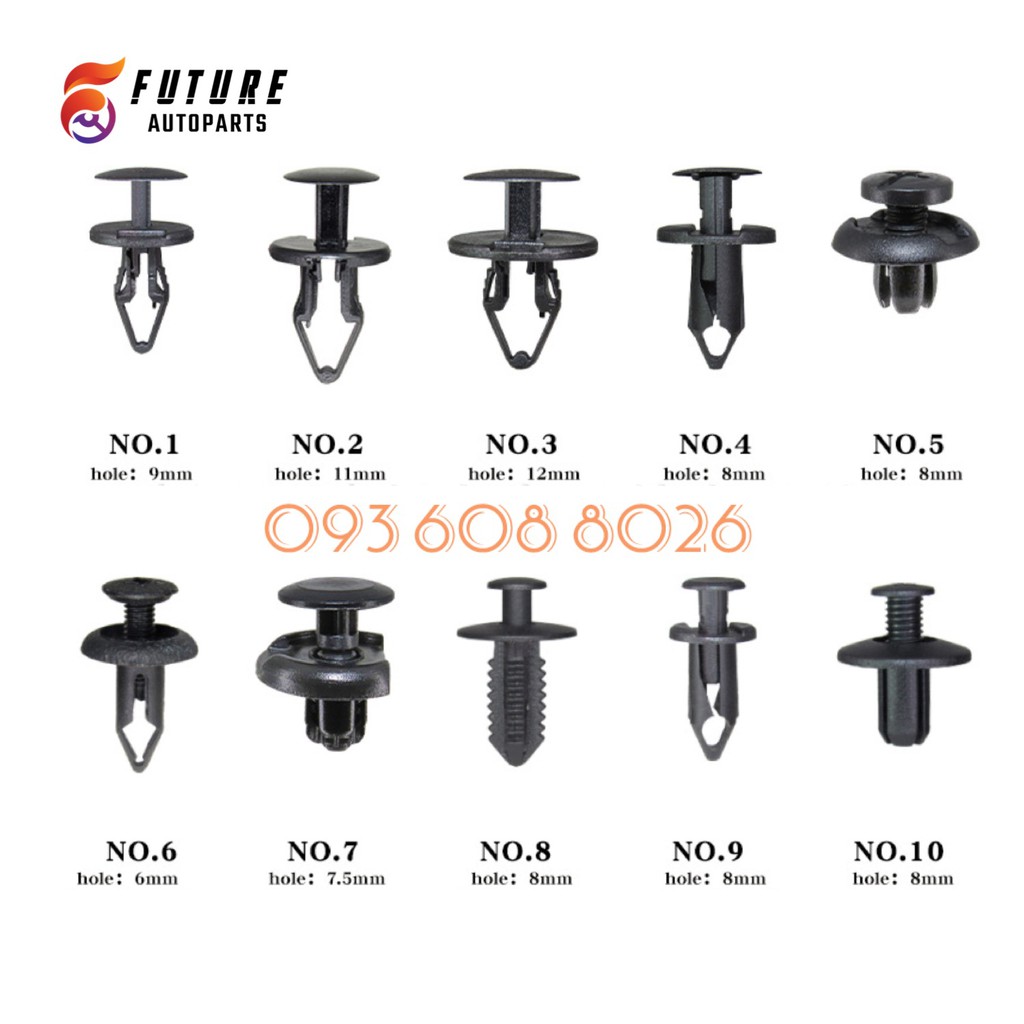 [SET 1] Bộ 10 loại vít nhựa, chốt nở nhựa dành cho xe ô tô - Future Autoparts