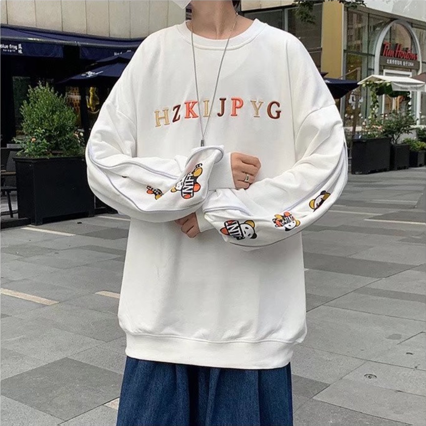 Áo Nỉ Tay Dài Cổ Tròn Thêu Chữ Đơn Giản Thời Trang Hàn Quốc Dành Cho Nam Nữ