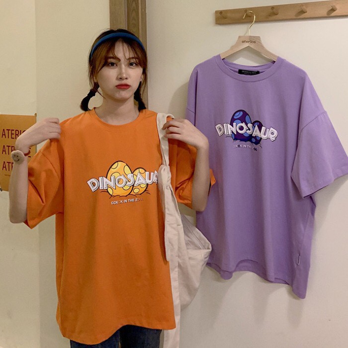 Áo phông unisex form rộng thun tay lỡ oversize nam nữ ulzzang KOMBOH DINOSAUR A23