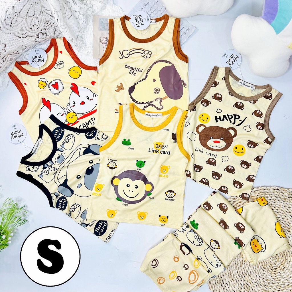 HCM FULL SIZE (từ 8-28kg) MINKY MOM LOAỊ 1 - Bộ thun lạnh ba lỗ họa tiết in hình con vật siêu cute cho bé trai