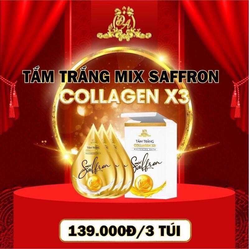Tắm trắng Collagen X3 chính hãng Mỹ Phẩm Đông Anh - Tắm trắng Mix Saffron Luxury X3 ( hộp 3 gói )