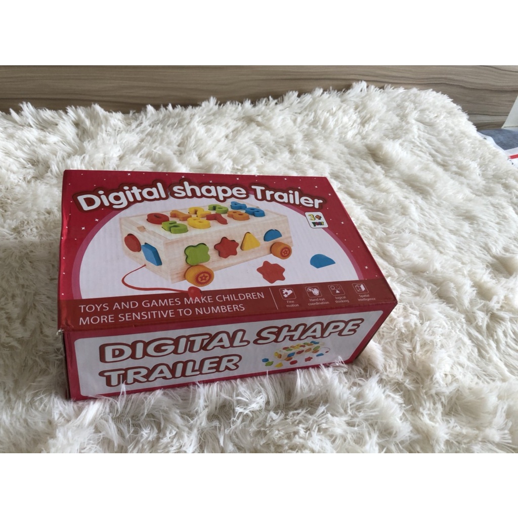 Đồ Chơi Gỗ Xe Thả Hình Khối - Hộp Thả Hình Khối , Thả Số Bằng Gỗ Cho Bé