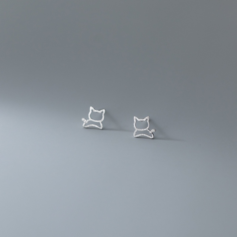 Đôi khuyên tai bạc nữ mèo con cute Asimi, bông tai bạc Ý S925 thú cưng đơn giản Little Cat KT24