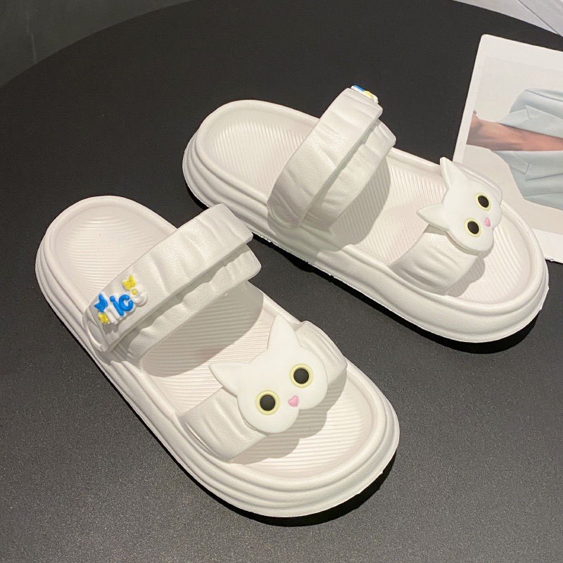 Dép sandal nữ, dép quai hậu nữ đế cao 4cm gắn sticker mặt mèo dễ thương NEWWWW