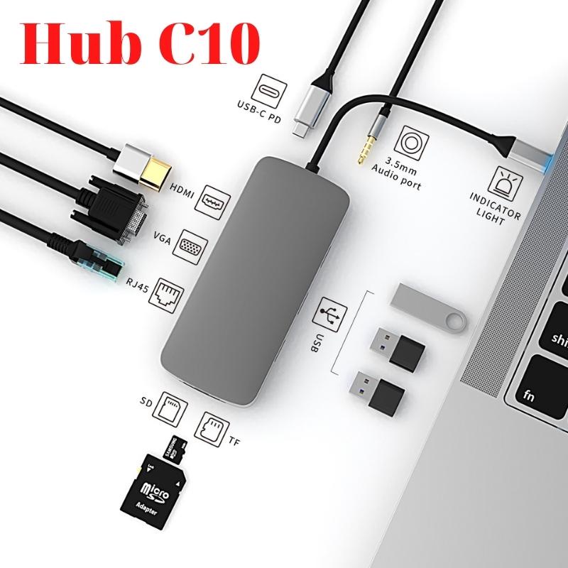 Hub Type-C C8 BUL-2017L đa năng 8 Cổng có cổng LAN RJ45 tốc độ truyền mạng 100Mbps - Hub C6 Plus | BH 2 Năm