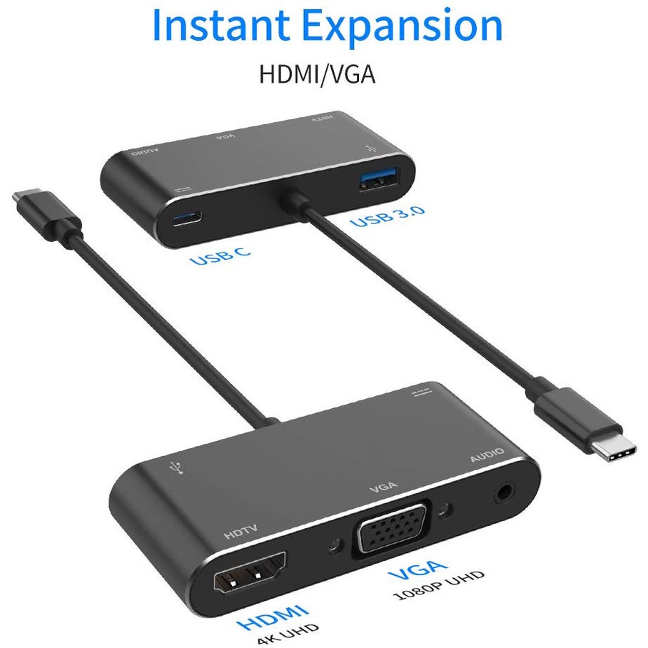 Thiết Bị Chuyển Đổi 5 Trong 1 Usb C Sang HDMI 4k VGA USB3.0 HUB PD 3.5mm Type-C Cho Laptop / Điện Thoại