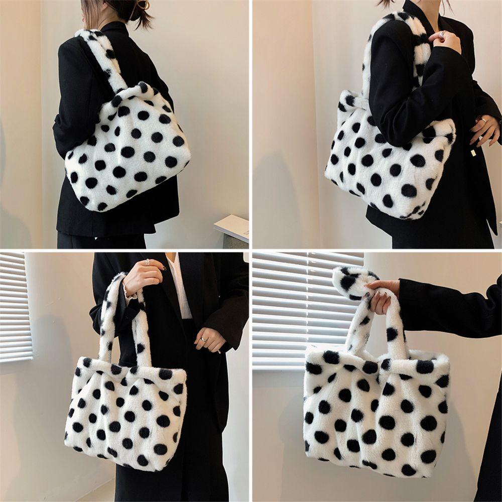 UUMIR Túi Xách Đeo Vai Họa Tiết Chấm Bi Phối Lông Giả Sức Chứa Lớn Cho Nữ
