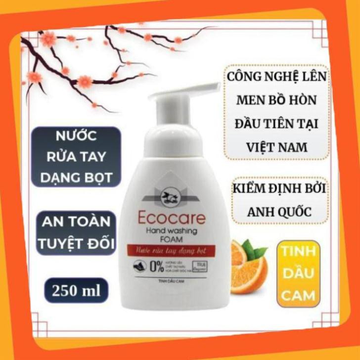 Nước rửa tay tạo bọt Hữu cơ Bồ hòn 250ml, Nước rửa tay diệt khuẩn hương Cam Ecocare [Tặng vỏ tạo bọt