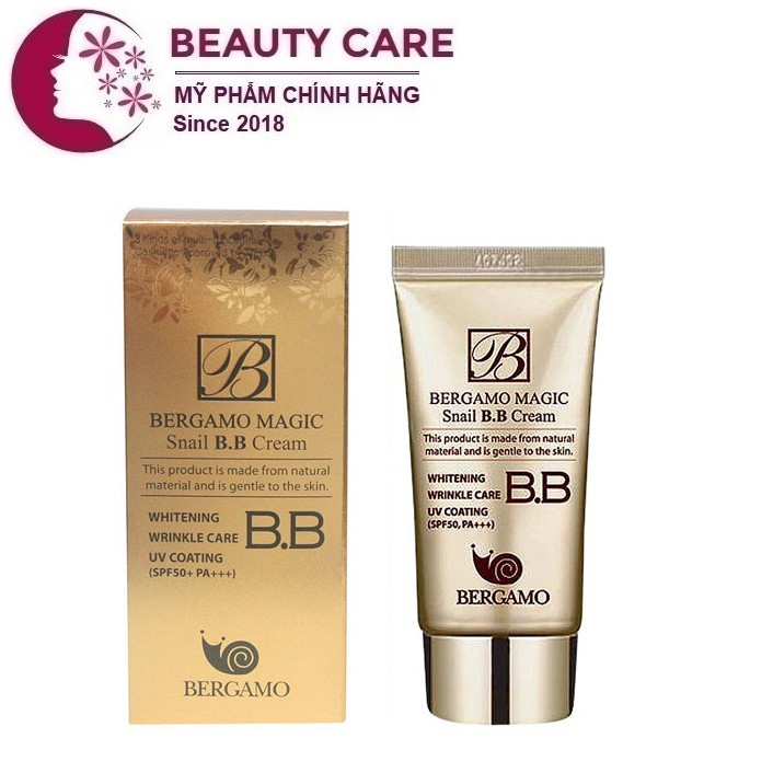 Kem nền BB Cream chống nắng 2 in1 Bergamo Snail BB Cream SPF 50 50ml siêu mịn, lâu trôi, che phủ hoàn hảo