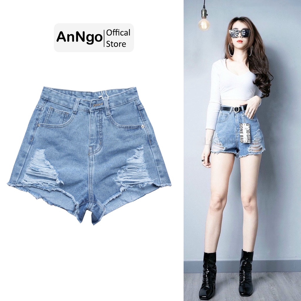 Quần jean nữ short ống rách, vải denim bền đẹp, dễ phối đồ AnNgo - AT113