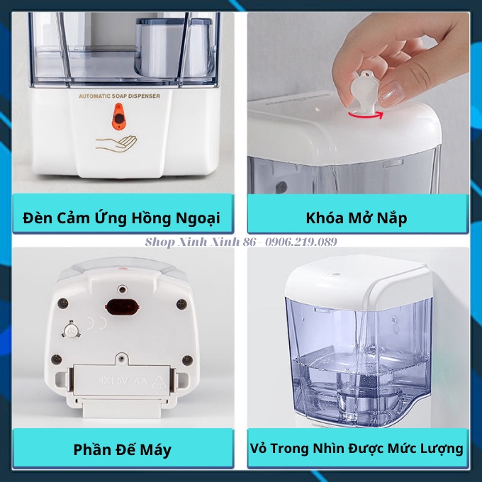 Hộp Đựng Nước Rửa Tay - Nước Rửa Bát - Cồn Sát Khuẩn Cảm Biến Tự Động Nhỏ Giọt Phun Sương 700ml