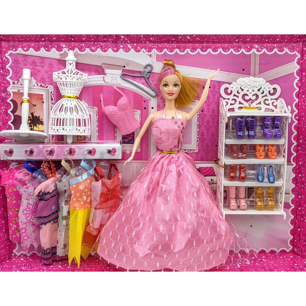 Bộ đồ chơi búp bê Barbie xinh đẹp và bộ phụ kiện, váy đầm