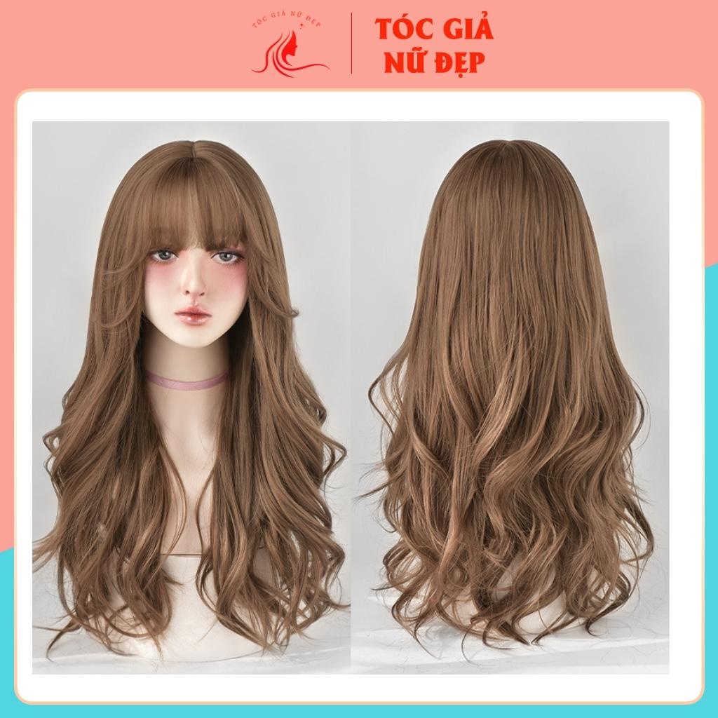 Tóc giả nữ nguyên đầu xoăn dợn dài kiểu hàn, c2069, tặng kèm lưới trùm wig