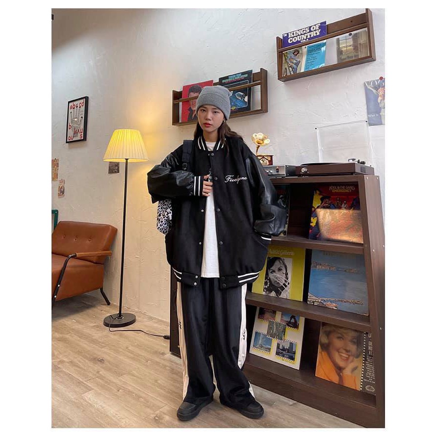 Khoác Nỉ Tay Phối Da Nam Nữ, Bomber Tay Da Unisex Form Rộng | BigBuy360 - bigbuy360.vn