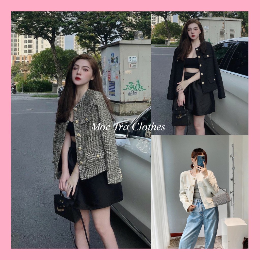 Áo khoác dạ nữ TWEED cổ tròn thiết kế 2 lớp dài tay thanh lịch trẻ trung, Áo khoác mùa đông nữ Hàn Quốc rẻ đẹp