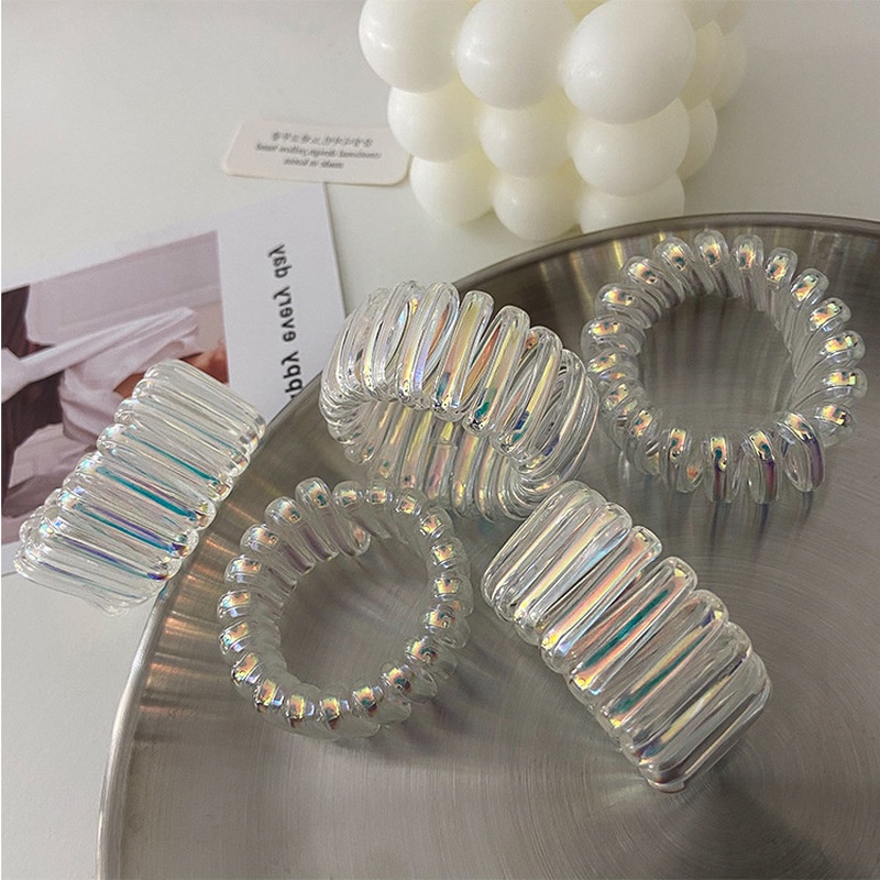 Dây Buộc Tóc Co Giãn Trong Suốt Họa Tiết Hình Học Thời Trang Cổ Điển