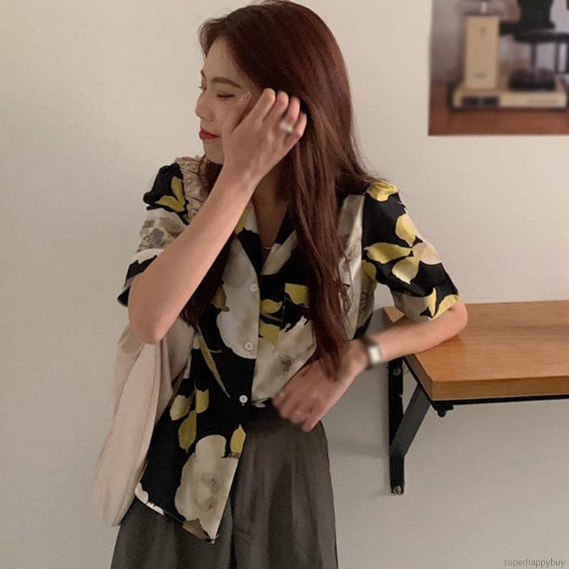 Áo Kiểu Chất Chiffon Hoạ Tiết Hoa Thiết Kế Dáng Rộng Cho Nữ