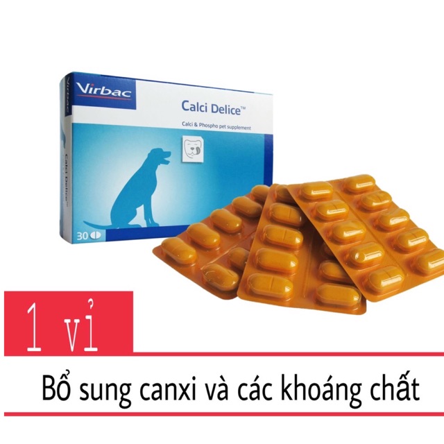 (1 vỉ 10 viên) Calci cho chó - Thuốc bổ sung calci Virbac Calcidelice