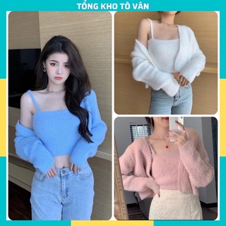 Set len lông, Sét áo len kèm áo 2 dây, len mềm mịn
