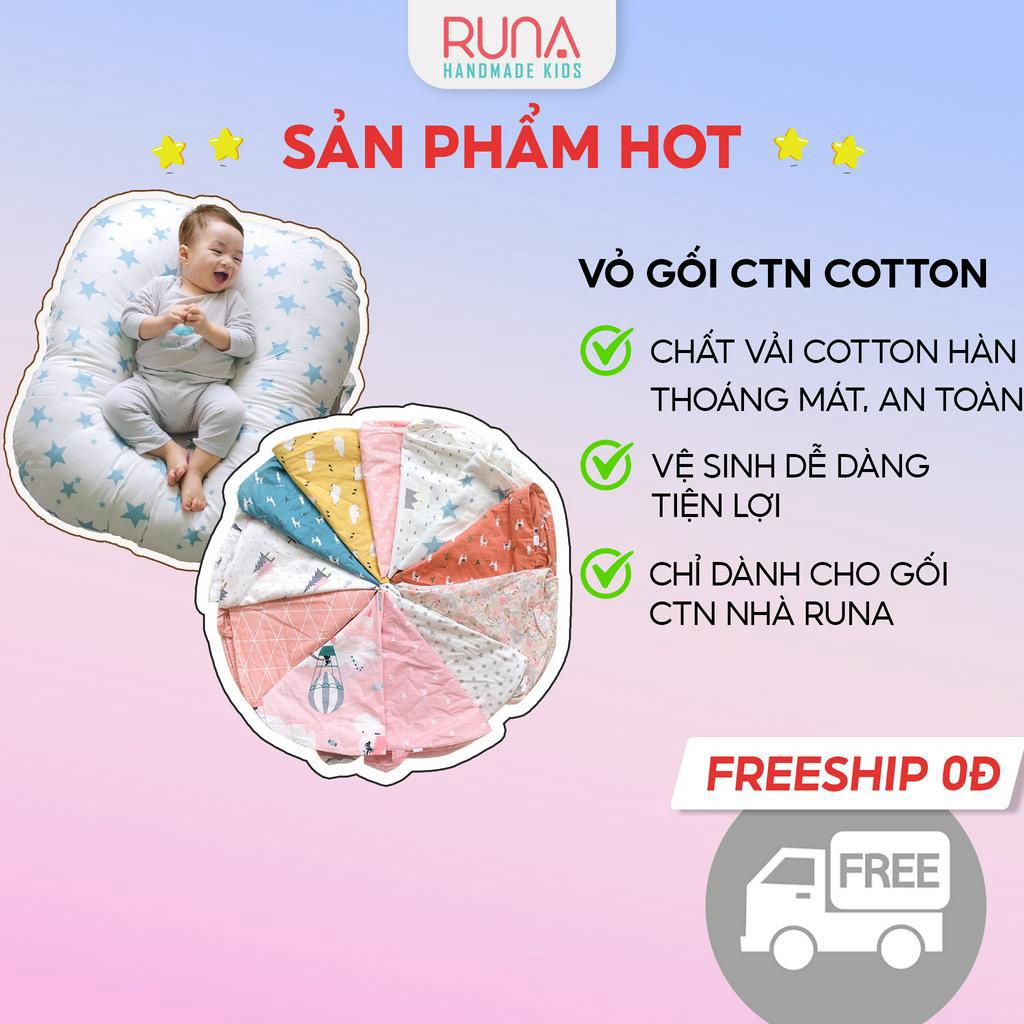 Vỏ gối chống trào ngược cotton Hàn 100% cao cấp thoáng mát an toàn cho bé Runa Kids (chỉ có vỏ gối)