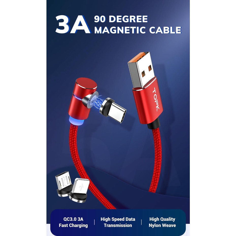 Cáp Sạc nhanh USB từ tính TOPK AM69 dây dù, truyền dữ liệu, hít mạnh, hỗ trợ mọi chuẩn đầu cắm phổ biến