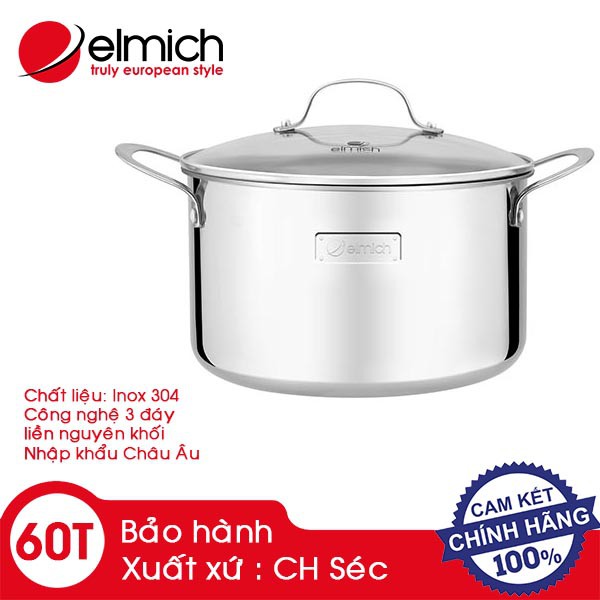 Nồi Inox 304 cao cấp 3 lớp đáy liền Elmich Tri-Max hàng chính hãng, bảo hành 60 tháng