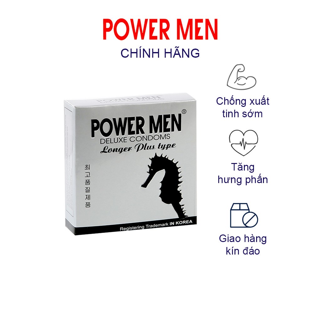 [Chính hãng] Bao cao su gân gai tăng khoái cảm kéo dài thời gian hạn chế xuất tinh POWER MEN LONGER PLUS (Hộp 12c, 3c)