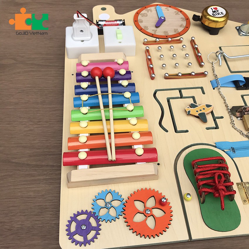 Bảng bận rộn-Busy board-Made in VN-Đồ chơi giáo dục sớm từ 1 đến 3 tuổi