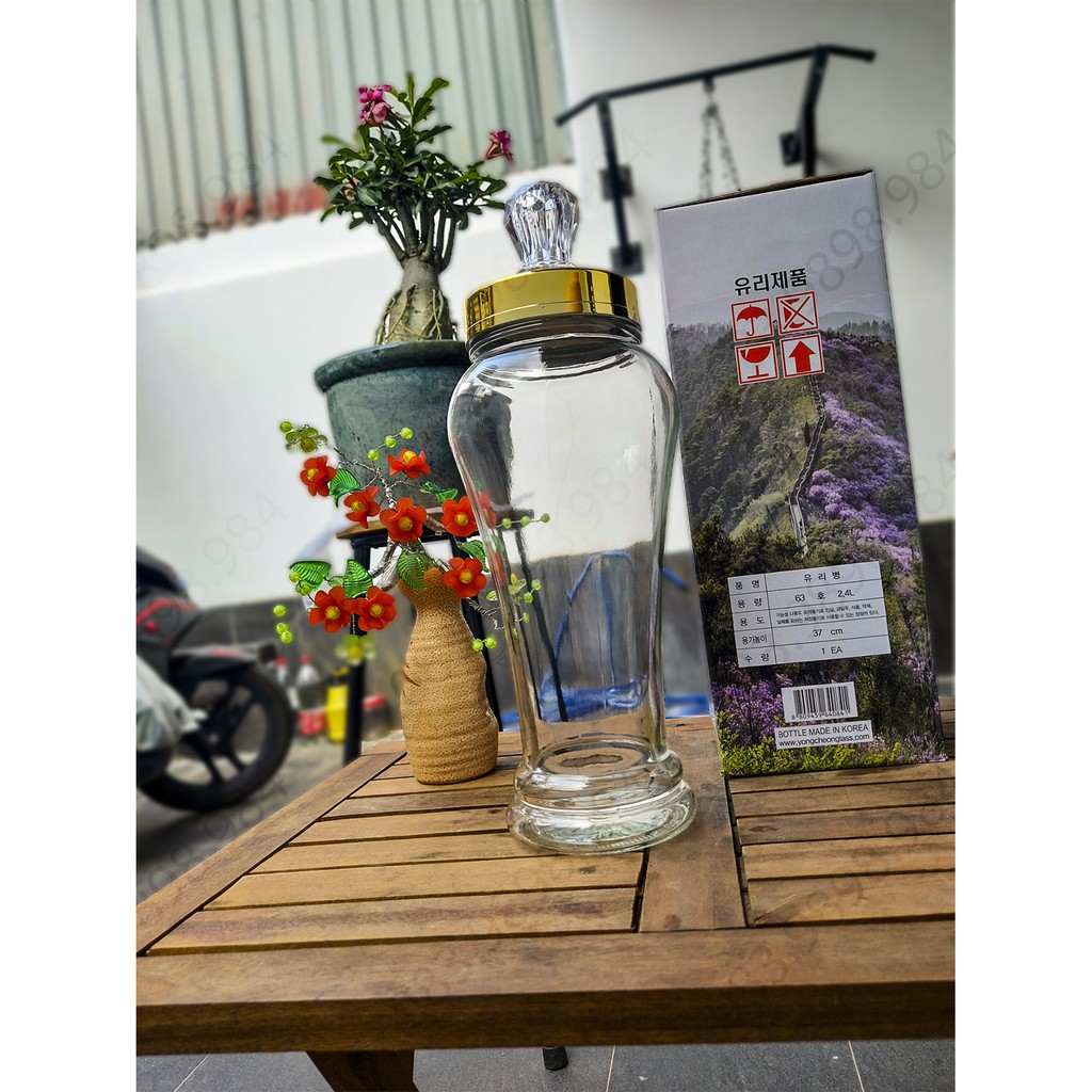 Bình thủy tinh Ngâm rượu 2,4L HÀN QUỐC YongCheon Bầu (Nắp có núm) No63. Hàng cao cấp - Phóng to sâm - Bảo vệ sức khỏe. | BigBuy360 - bigbuy360.vn