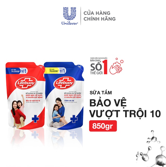 Sữa Tắm Lifebuoy Sạch Khuẩn Bảo Vệ Khỏi 99.9% Vi Khuẩn Chứa Ion Bạc+ Hỗ Trợ Cùng Đề Kháng Da Tự Nhiên 850G