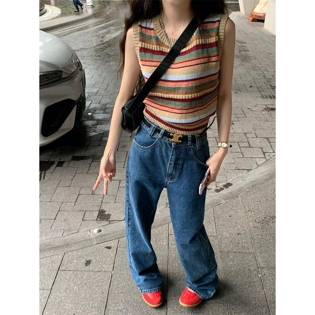 ZHELIHANGFEI Áo Dệt Kim Hai Dây Ôm Dáng Phong Cách Ngọt Ngào