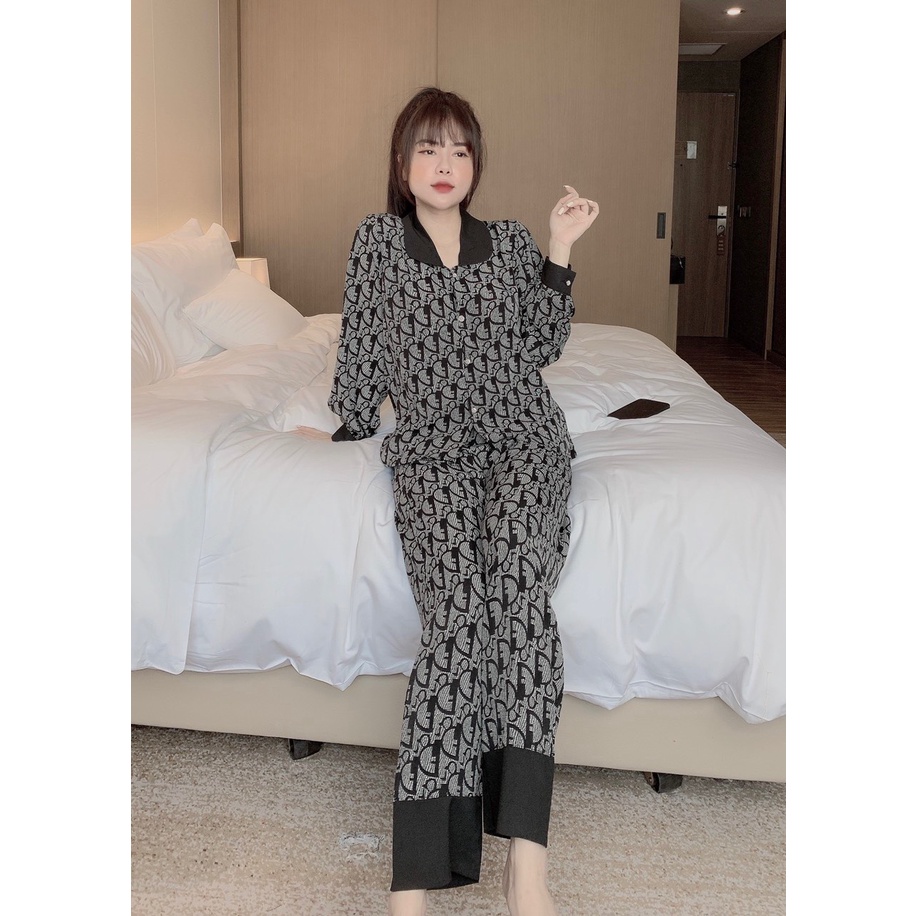 Bộ ngủ Pijama cổ sen tròn, đồ bộ mặc nhà dài họa tiết chất liệu lụa mago freesize | BigBuy360 - bigbuy360.vn