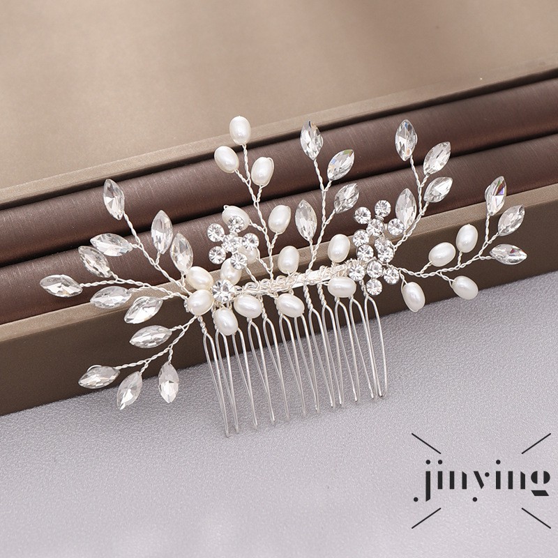 GETNOIVAS Lược cài tóc đính ngọc trai và kim cương giả phong cách thời trang thanh lịch dành cho cô dâu