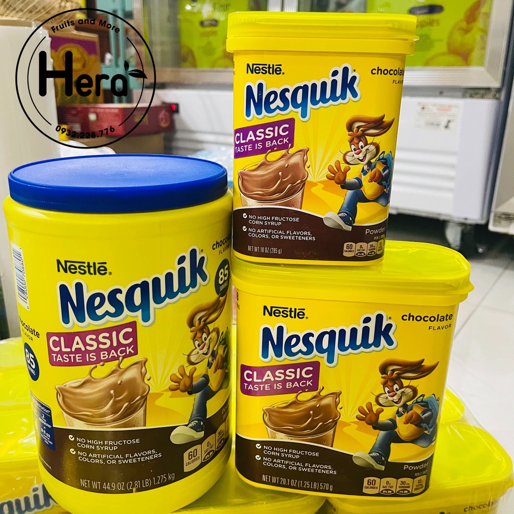 BỘT CA CAO MỸ NESTLE NESQUIK CHOCOLATE POWDER MỸ 1,275kg; 570g; 285g