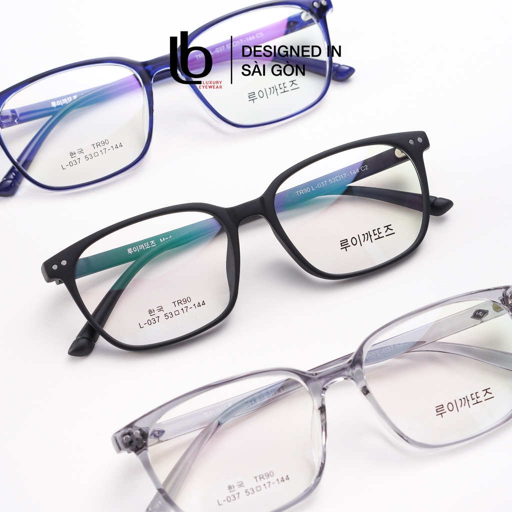 Gọng kính cận Vuông Chữ nhật LB Eyewear Korea L 037 - Nhựa dẻo - Đen / Xanh / Ghi xám trong